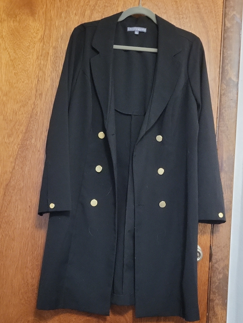 Sharagano Blazer Women's Black Long Double Breasted Jacket